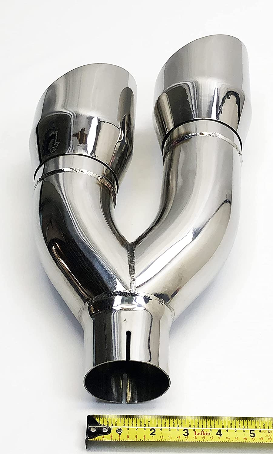 2.5" To 4" Exhaust Tip – 304 Stainless Steel, Double Wall, Slant Cut, 9" Long, Polished Silver, Clamp-On